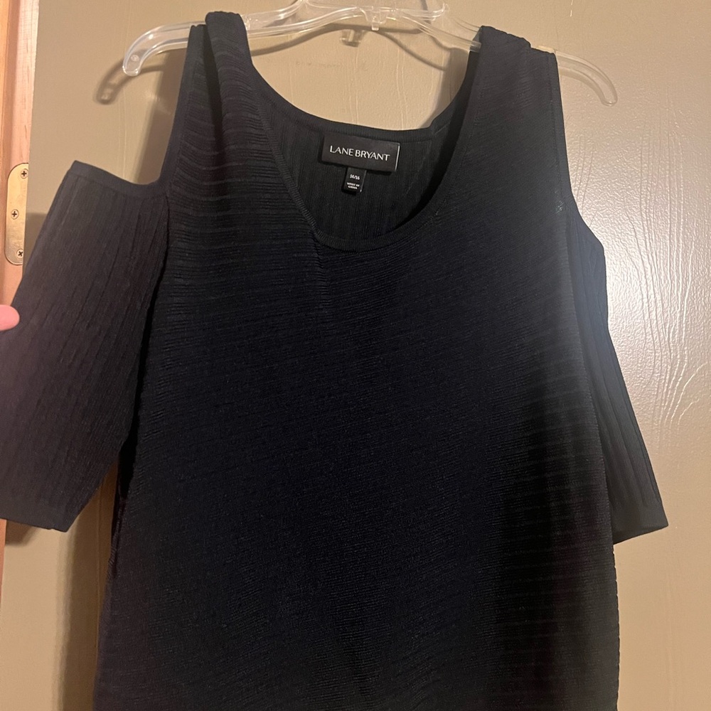 Lane Bryant Elegant Black Knit Top with peekaboo sleeves